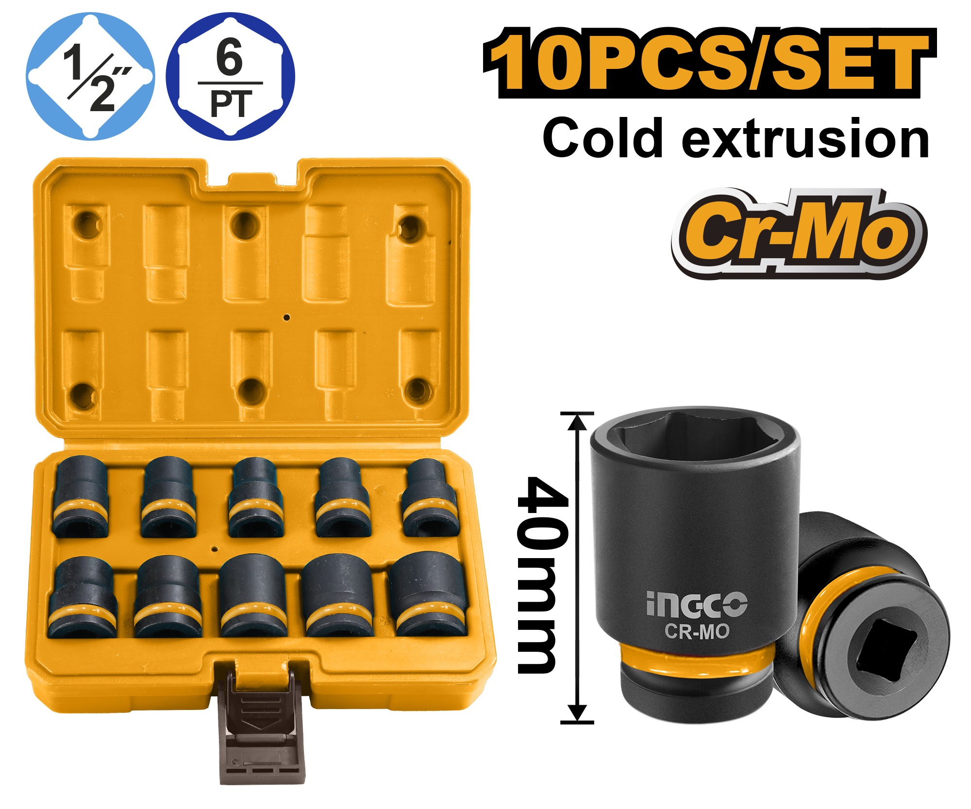 10 Pcs 1/2"Dr. Impact Socket Set