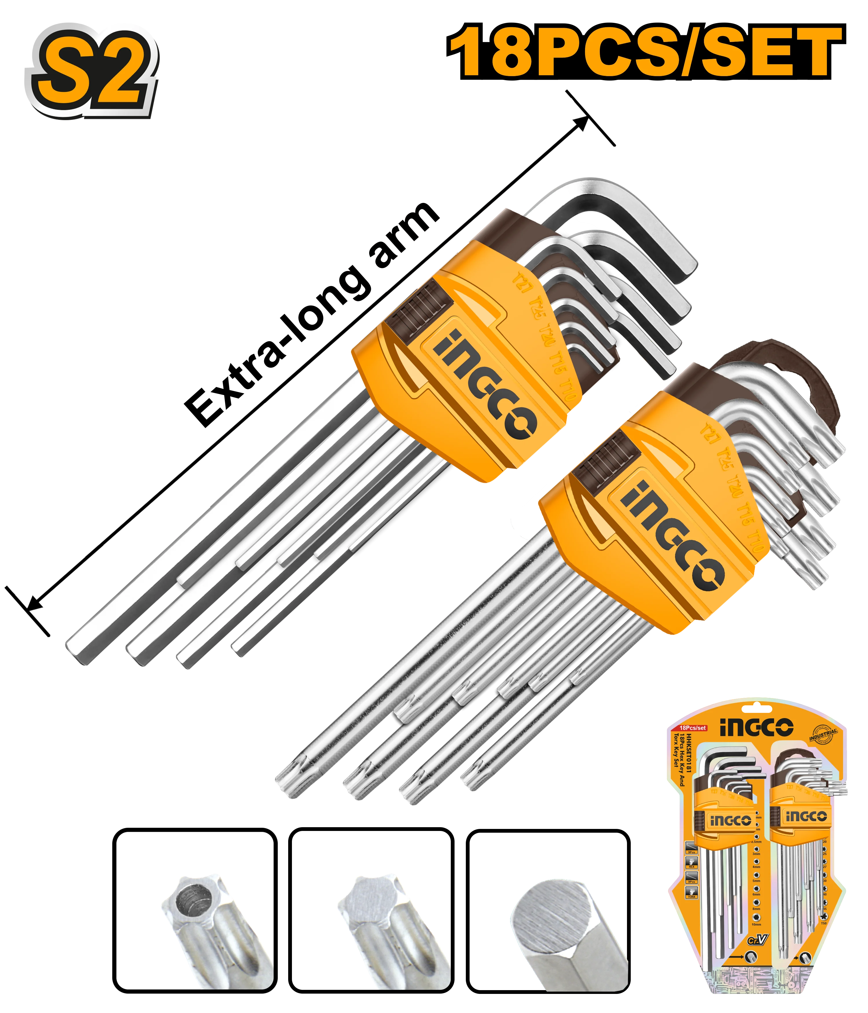18 Pcs Hex Key And Torx Key Set