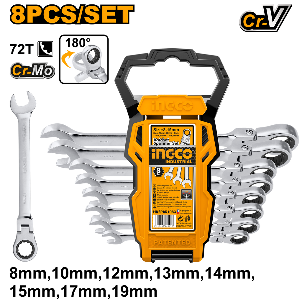 8 Pcs Flexible Ratchet Spanner Set