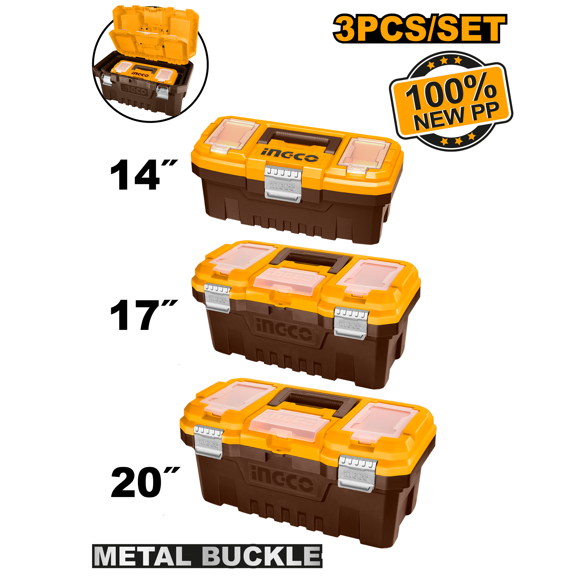 3 Plastic Tool Boxes Set