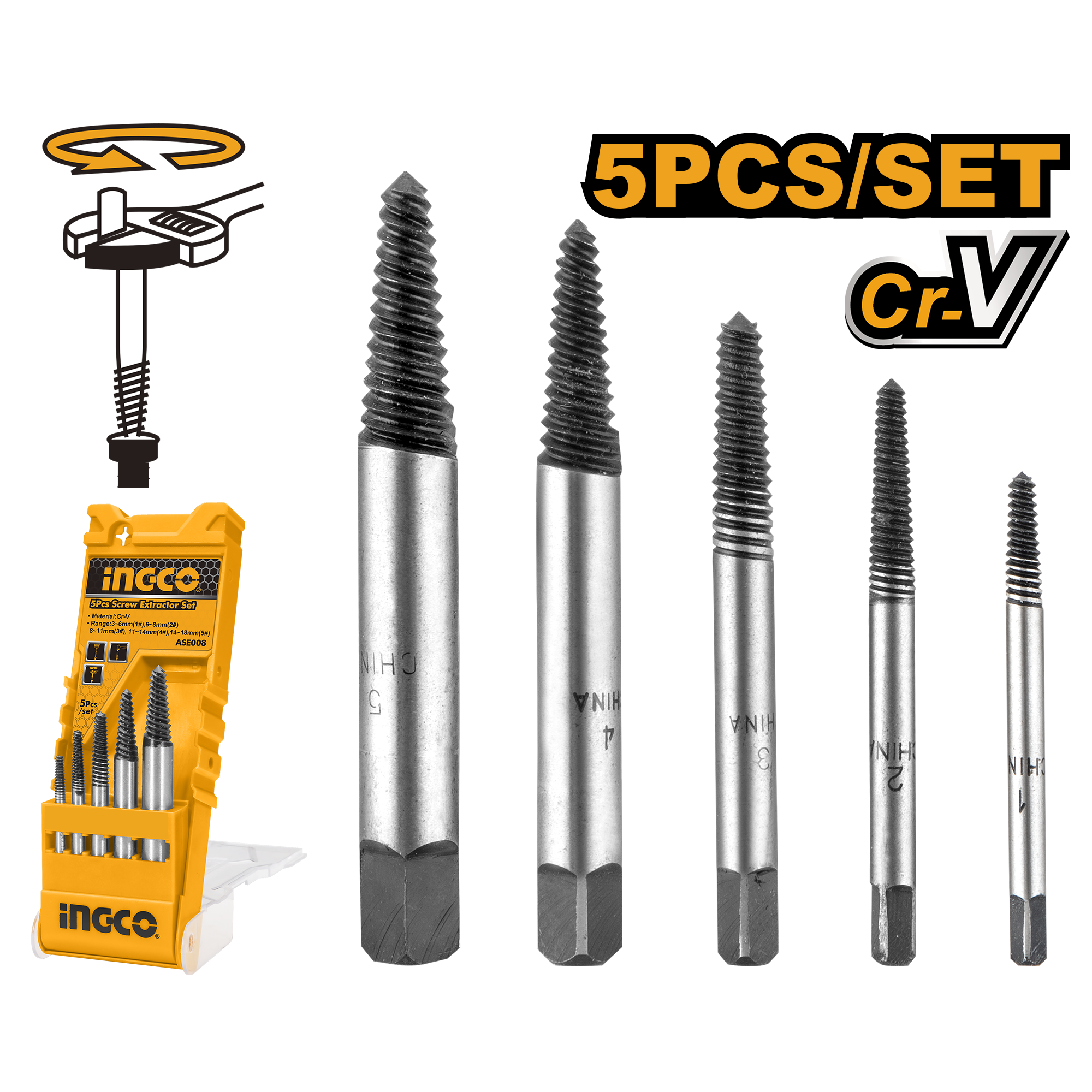 5 Pcs Screw Extractor Set