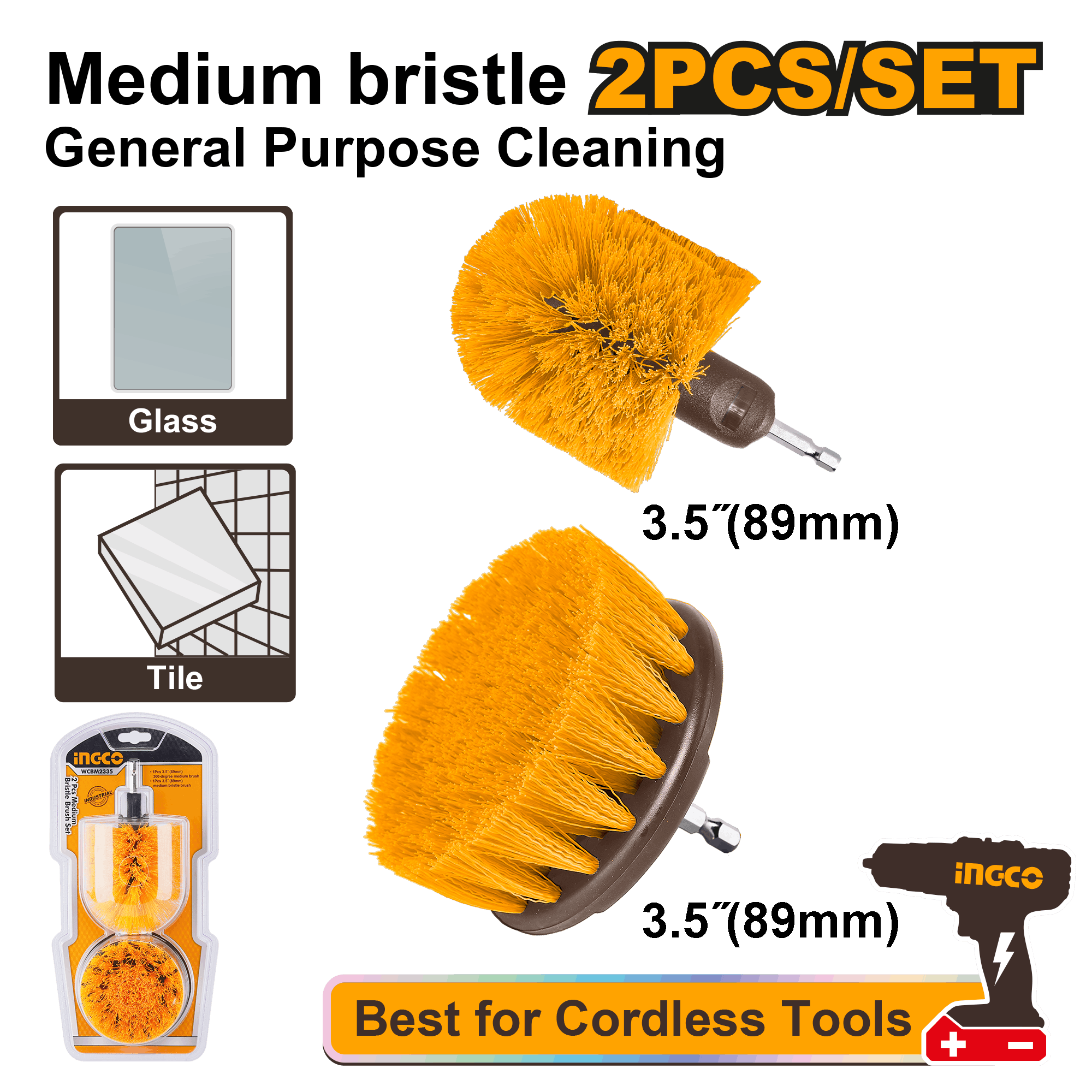 2 Pcs Medium Bristle Brush Set