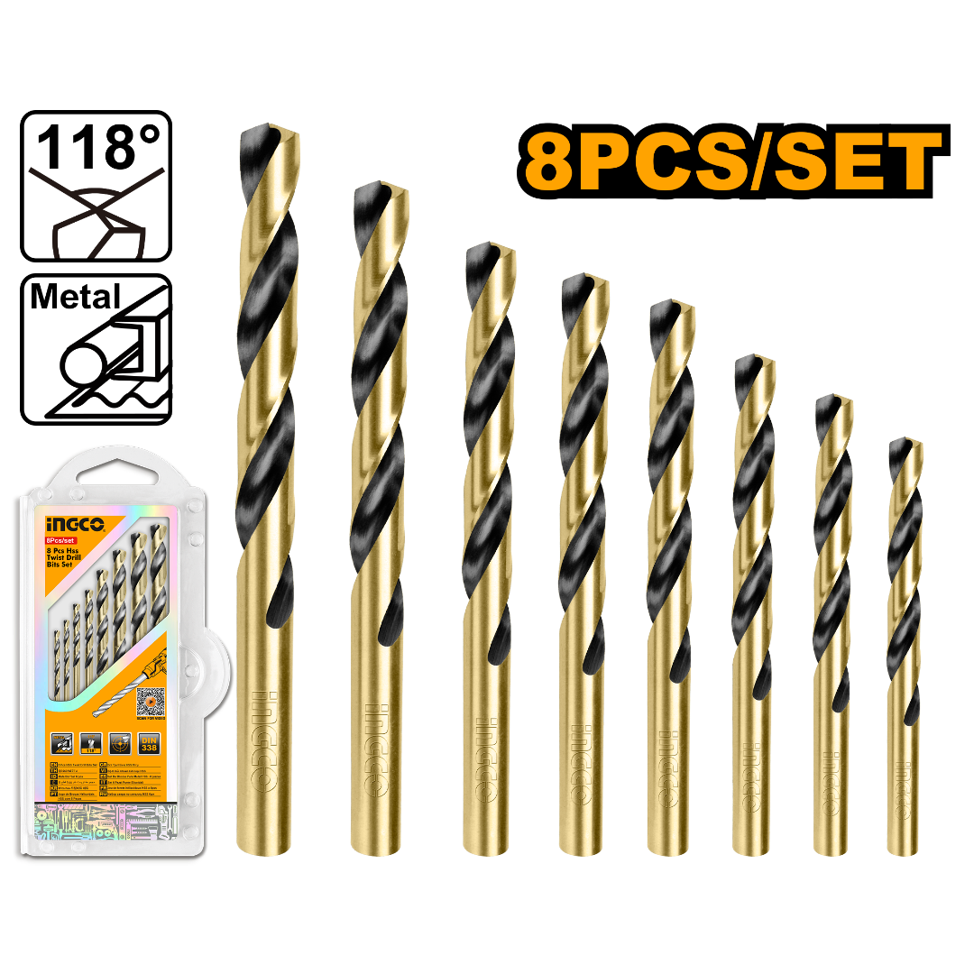 9 Pcs Hss Twist Drill Bits Set