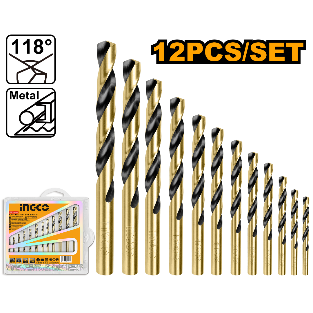 12 Pcs Hss Twist Drill Bits Set